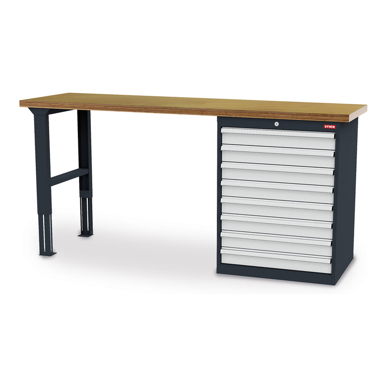 STIER workbench WxDxH 2000x600x960 mm with 1 cabinet housing of width 700 mm RAL