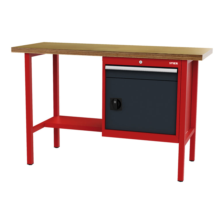 STIER Werkbank mit 1 Schublade und 1 Tür BxTxH 1500x600x960 mm RAL 3020 / RAL