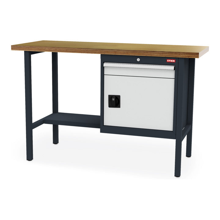 STIER Werkbank mit 1 Schublade und 1 Tür BxTxH 1500x600x960 mm RAL 7016 / RAL 7035
