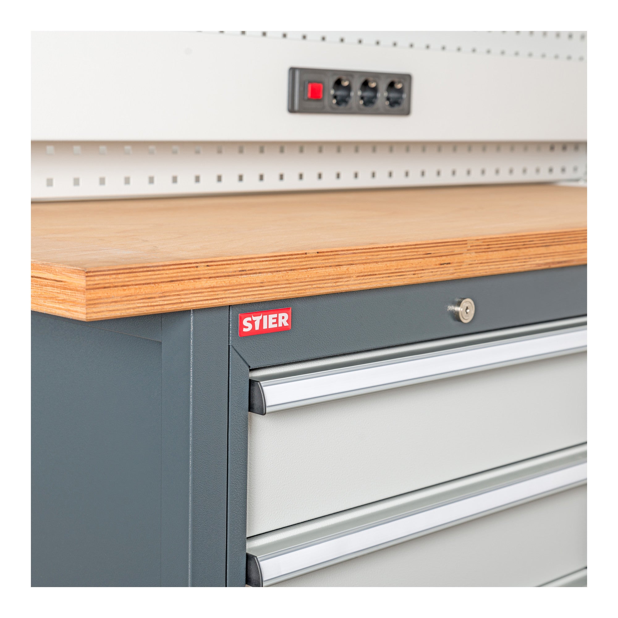 STIER Werkbank mit 11 Schubladen BxTxH 2000x600x960 mm RAL 7016 / RAL 7035