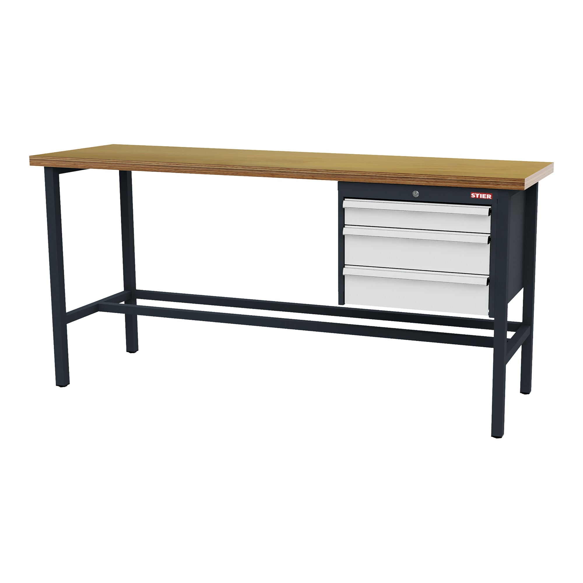 STIER Werkbank mit 1x100 2x150 mm Schubladen BxTxH 2000x600x960 mm RAL 7016 /