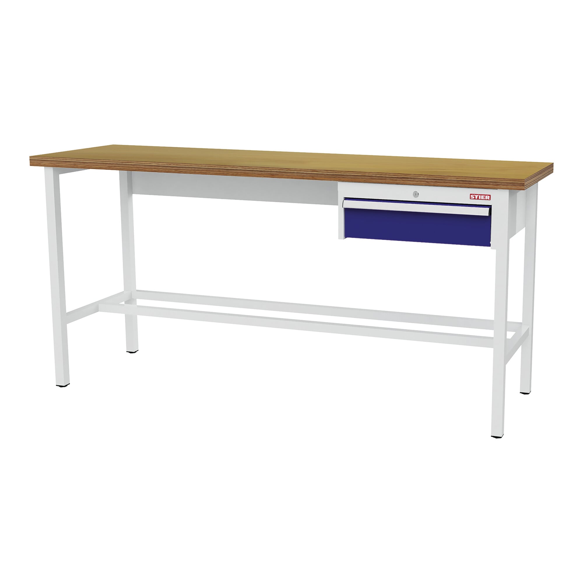 STIER Werkbank mit 1x150 mm Schublade BxTxH 2000x600x960 mm RAL 3020 / RAL 7016
