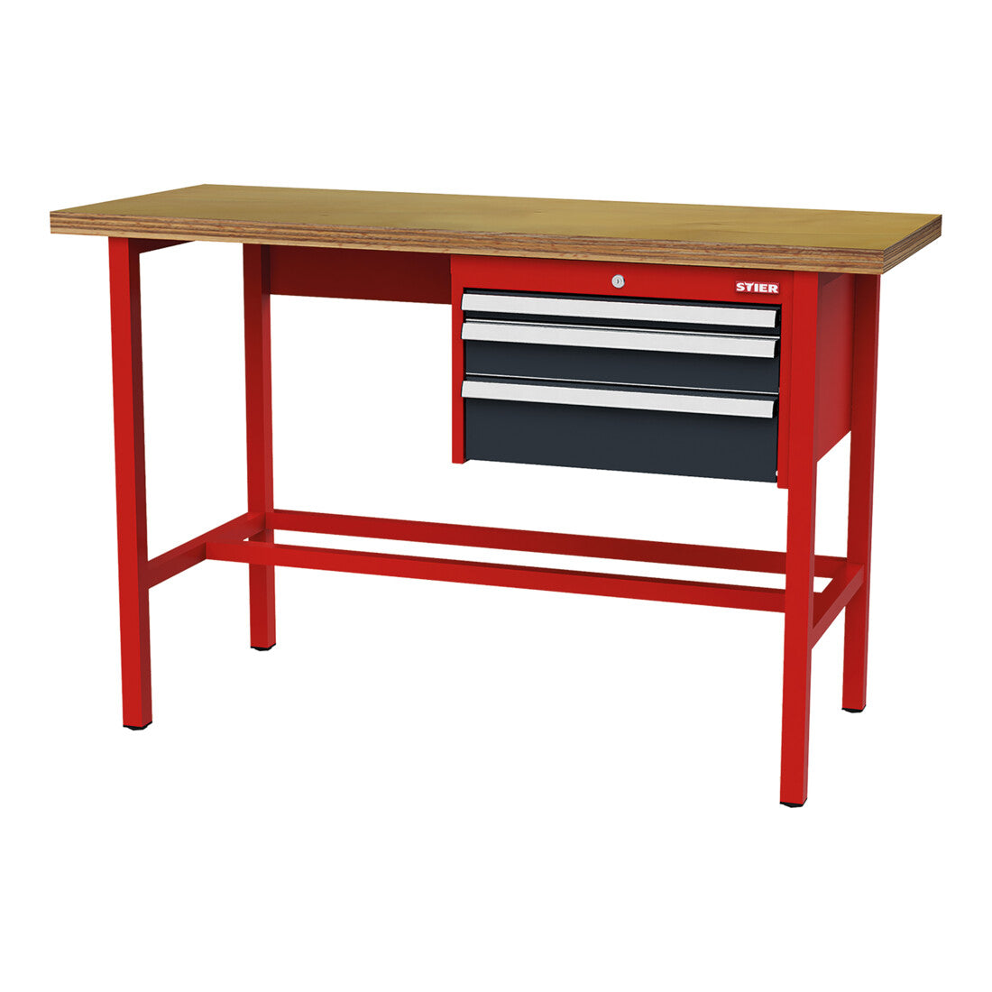 STIER Werkbank mit 1x50 1x100 1x150 mm Schubladen BxTxH 1500x600x960 mm RAL 3020