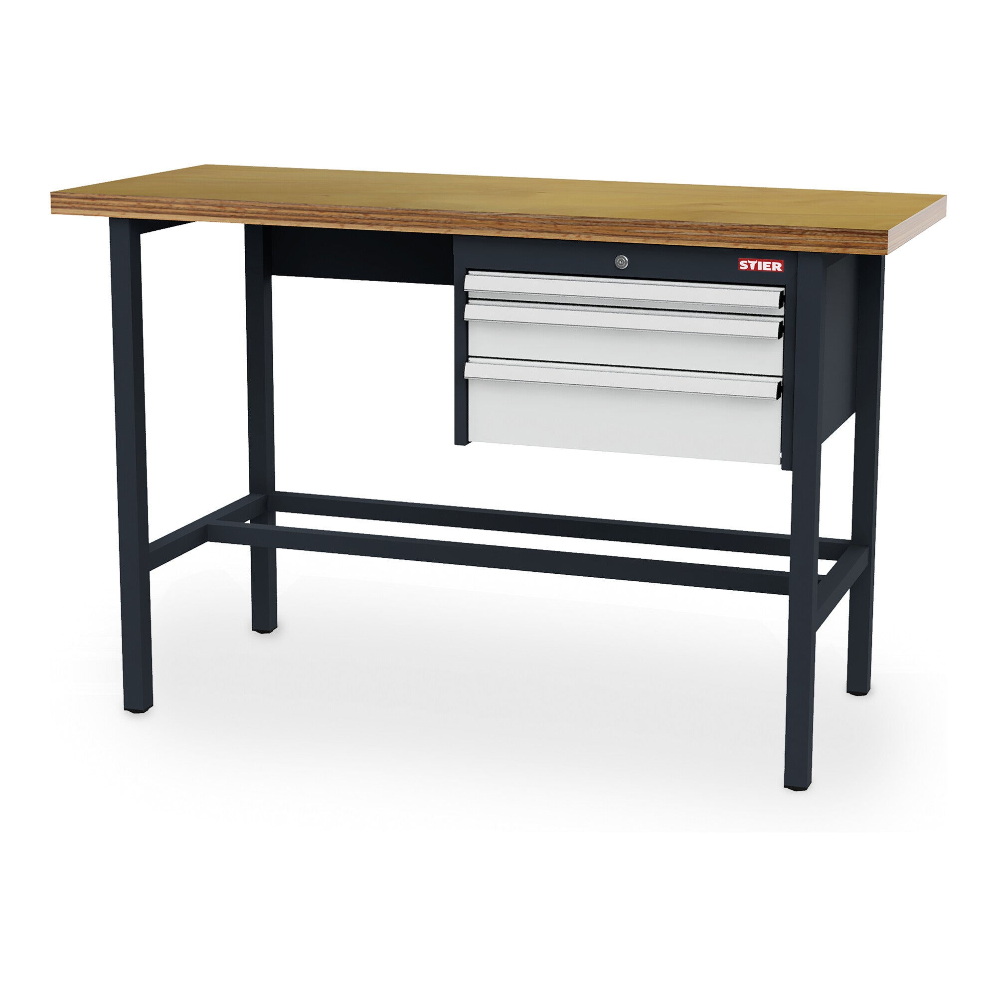 STIER Werkbank mit 1x50 1x100 1x150 mm Schubladen BxTxH 1500x600x960 mm RAL 7016