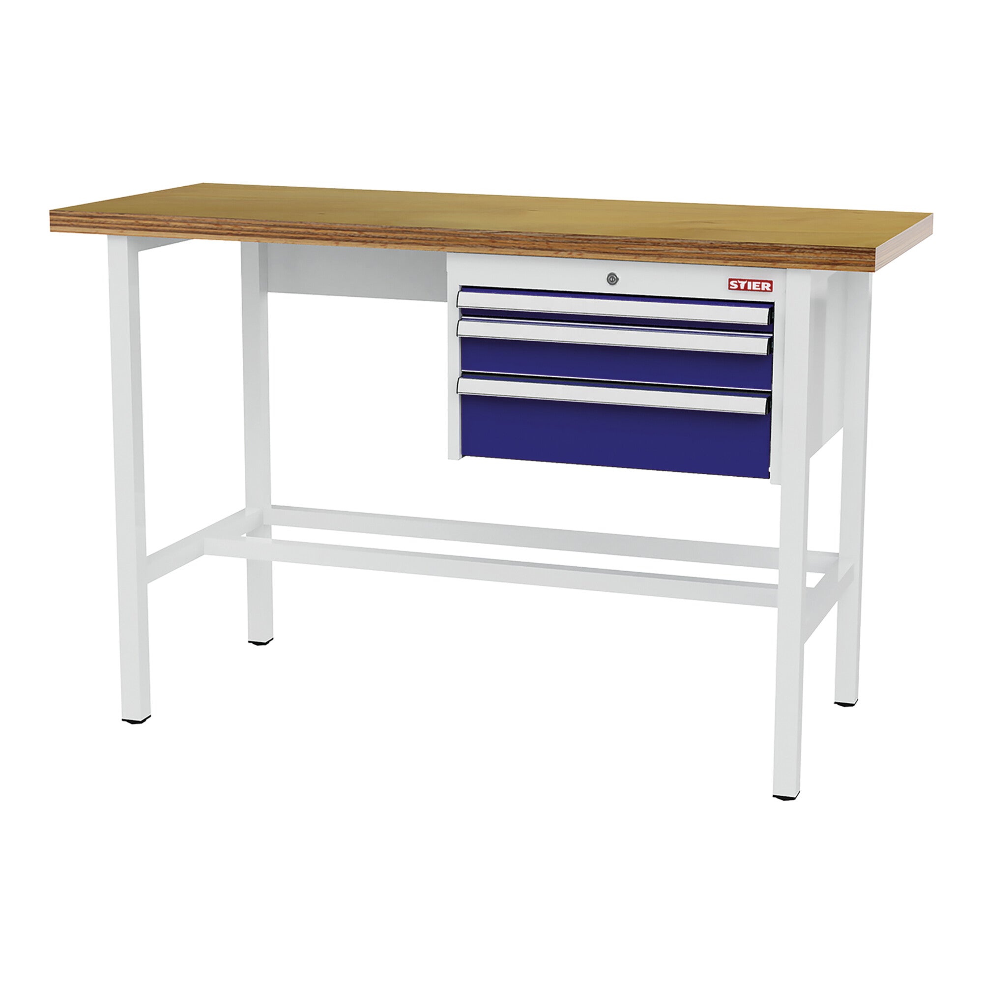 STIER Werkbank mit 1x50 1x100 1x150 mm Schubladen BxTxH 1500x600x960 mm RAL 7035