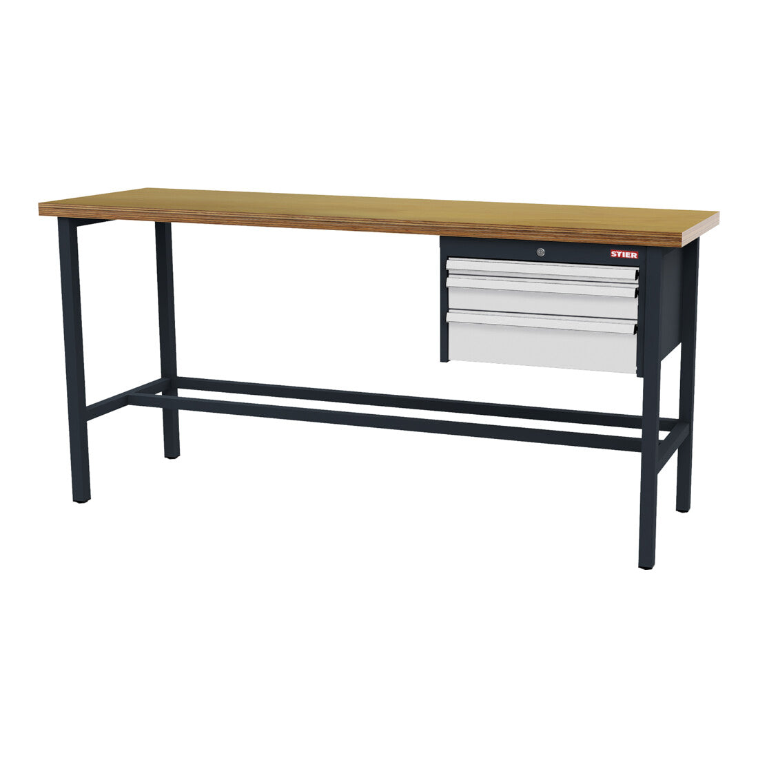 STIER Werkbank mit 1x50 1x100 1x150 mm Schubladen BxTxH 2000x600x960 mm RAL 7016