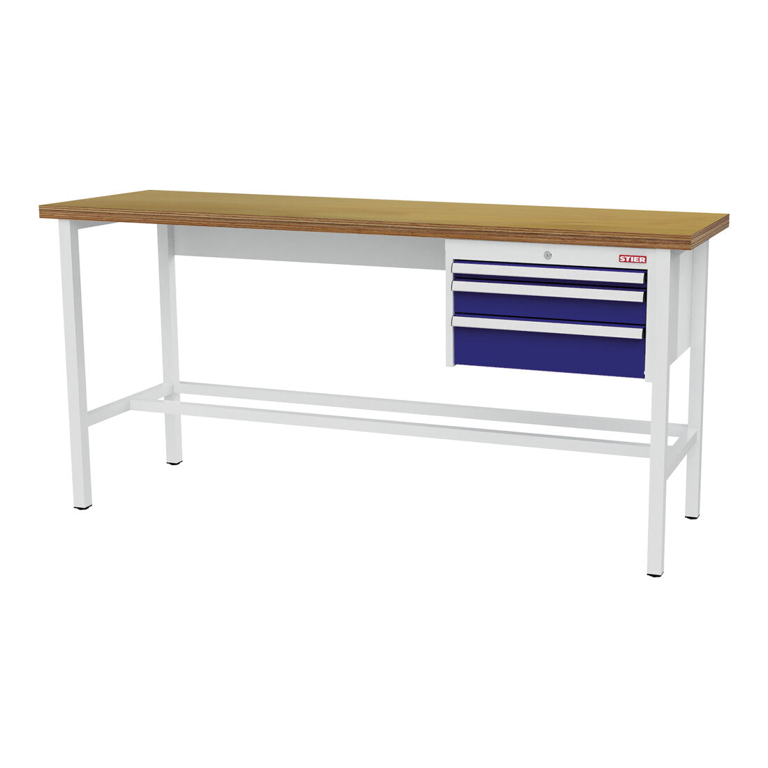STIER workbench with 1x50 1x100 1x150 mm drawers WxDxH 2000x600x960 mm RAL 7035