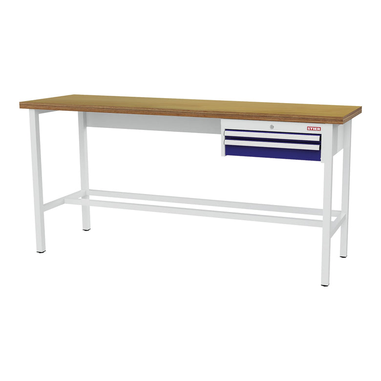STIER Werkbank mit 1x50 1x100 mm Schubladen BxTxH 2000x600x960 mm RAL 7035 / RAL