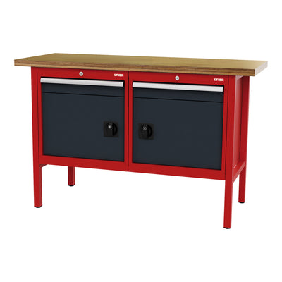 STIER Werkbank mit 2 Schubladen und 2 Türen BxTxH 1500x600x960 mm RAL 3020 / RAL
