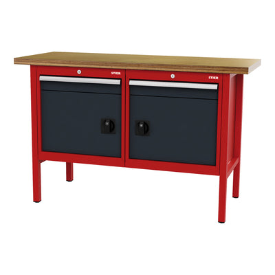STIER workbench with 2 drawers and 2 doors WxDxH 1500x600x960 mm RAL 3020 / RAL