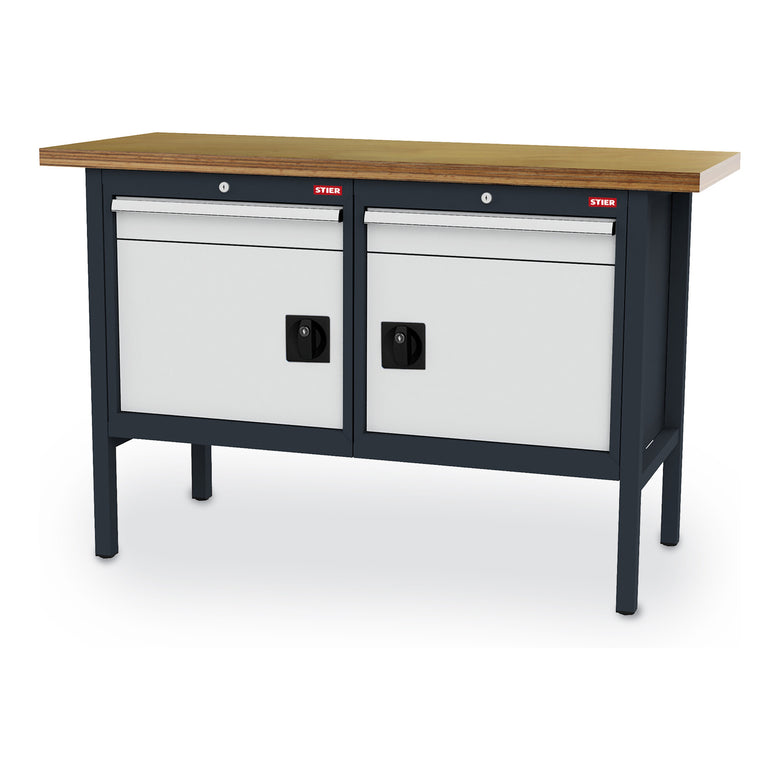 STIER Werkbank mit 2 Schubladen und 2 Türen BxTxH 1500x600x960 mm RAL 7016 / RAL