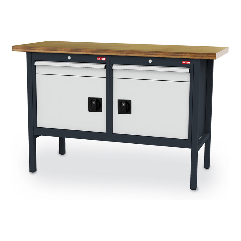 STIER workbench with 2 drawers and 2 doors WxDxH 1500x600x960 mm RAL 7016 / RAL