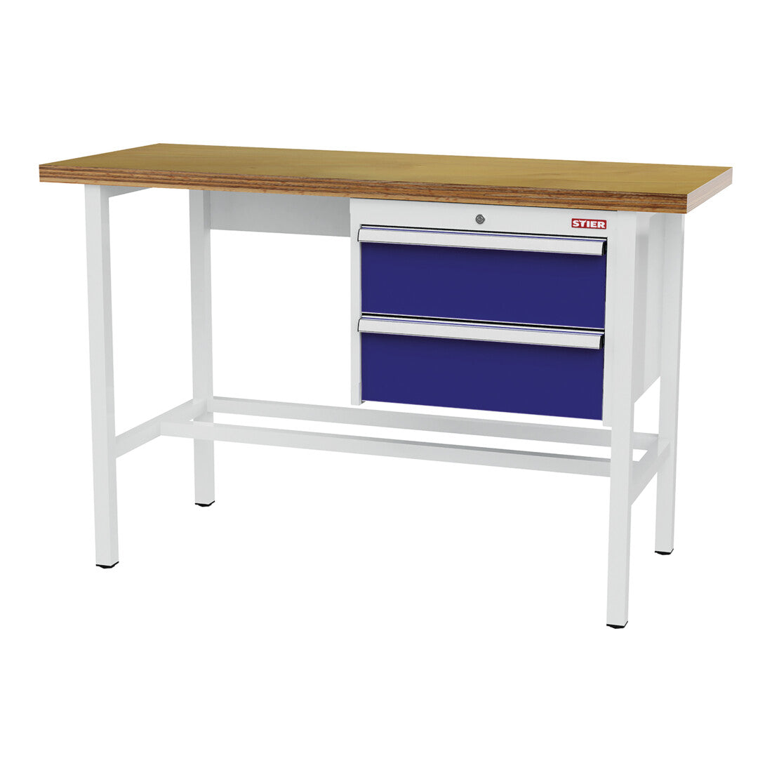 STIER Werkbank mit 2x200 mm Schubladen BxTxH 1500x600x960 mm RAL 7035 / RAL 5010