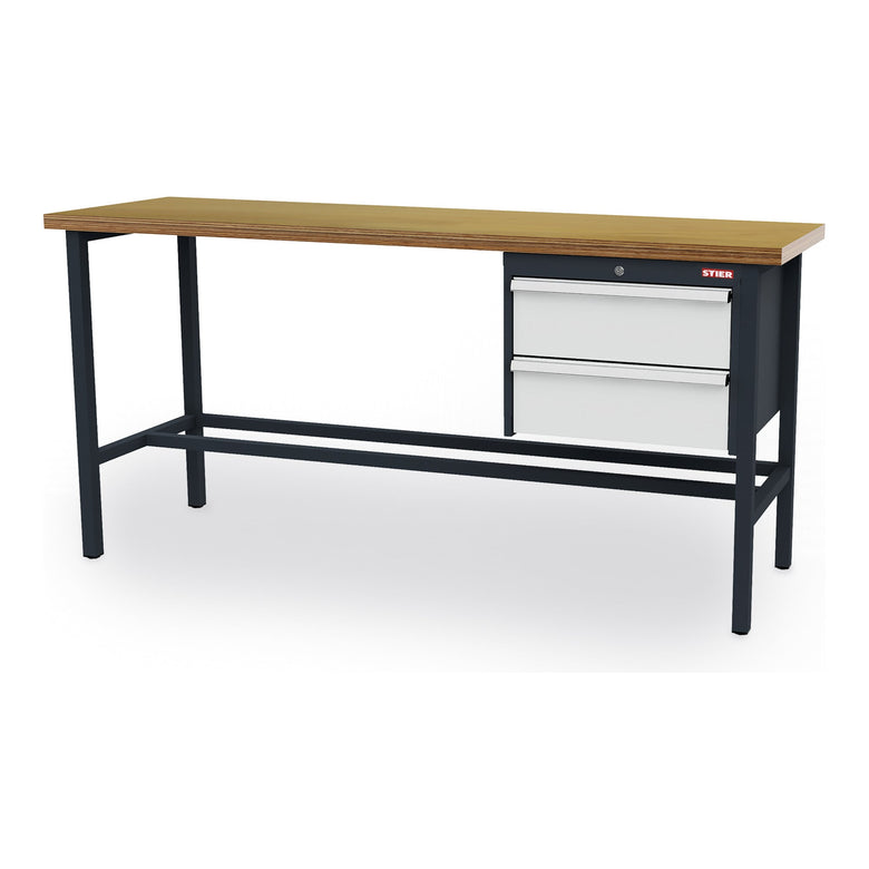 STIER Werkbank mit 2x200 mm Schubladen BxTxH 2000x600x960 mm RAL 7016 / RAL 7035