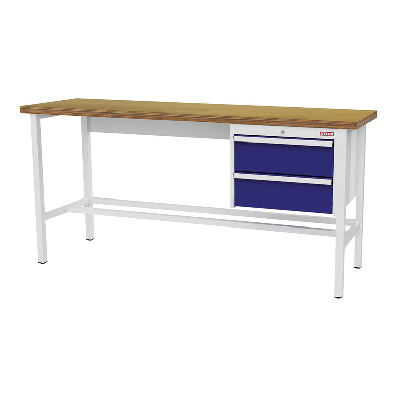 STIER Werkbank mit 2x200 mm Schubladen BxTxH 2000x600x960 mm RAL 7035 / RAL 5010