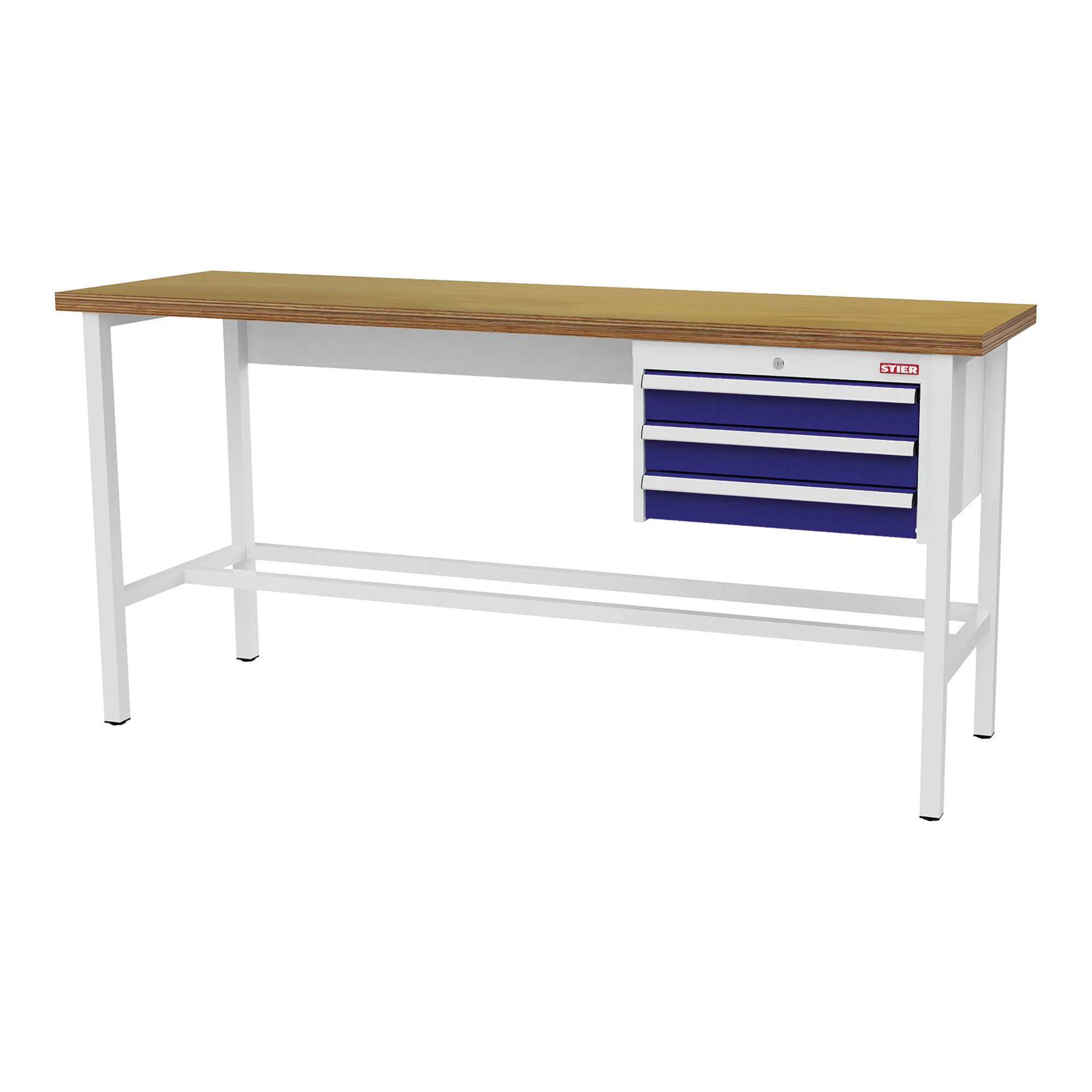 STIER Werkbank mit 3x100 mm Schubladen BxTxH 2000x600x960 mm RAL 3020 / RAL 7016