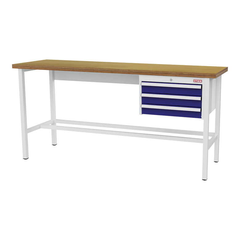 STIER Werkbank mit 3x100 mm Schubladen BxTxH 2000x600x960 mm RAL 3020 / RAL 7016