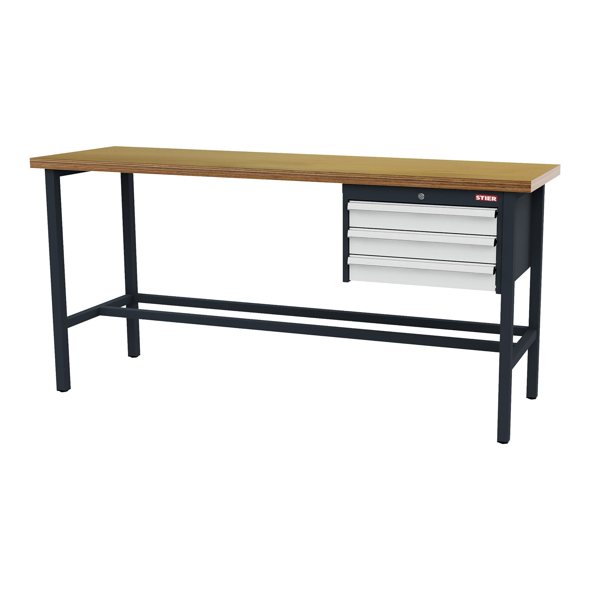 STIER Werkbank mit 3x100 mm Schubladen BxTxH 2000x600x960 mm RAL 7016 / RAL 7035