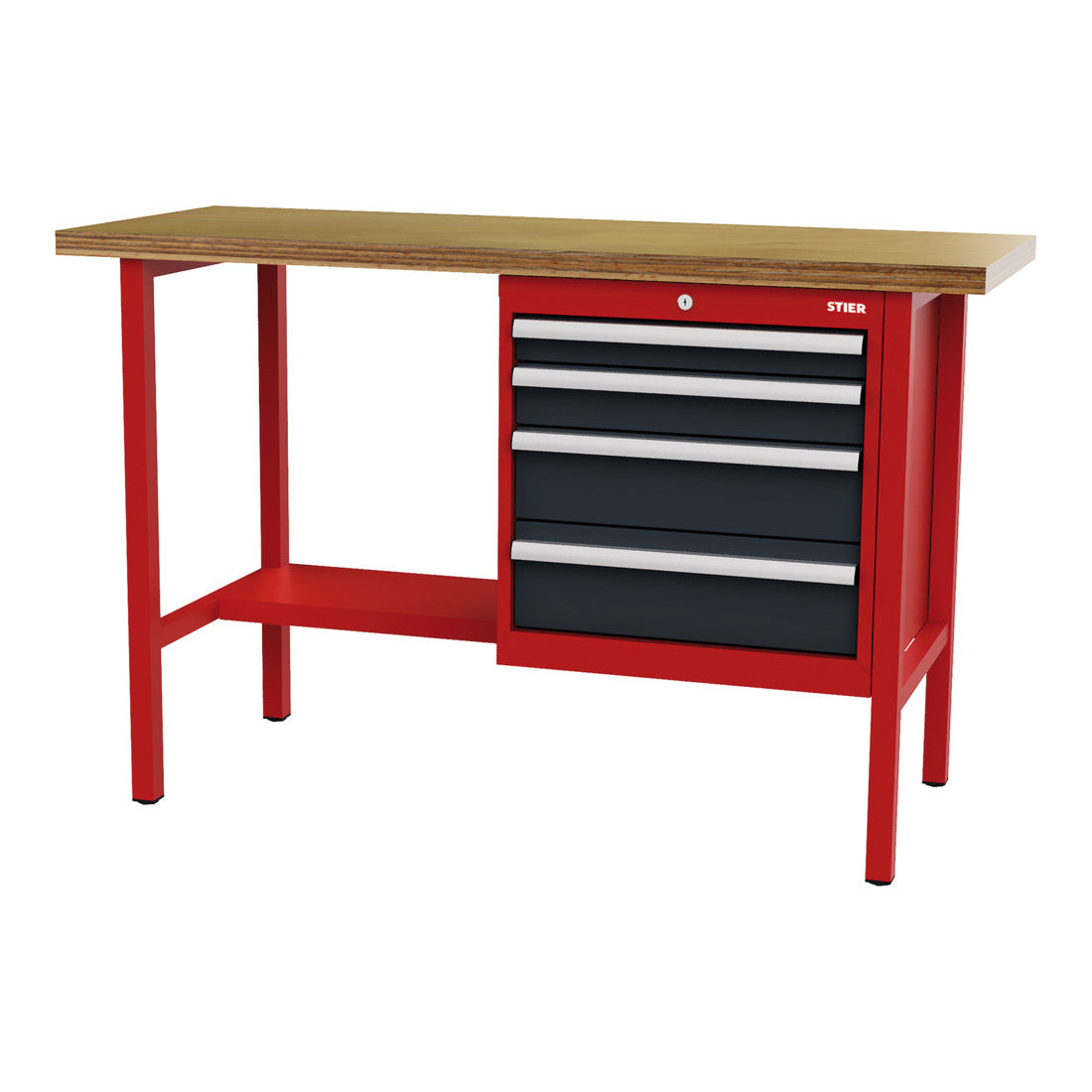 STIER workbench with 4 drawers WxDxH 1500x600x960 mm RAL 3020 / RAL 7016