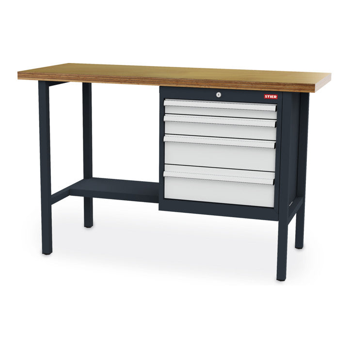 STIER Werkbank mit 4 Schubladen BxTxH 1500x600x960 mm RAL 7016 / RAL 7035