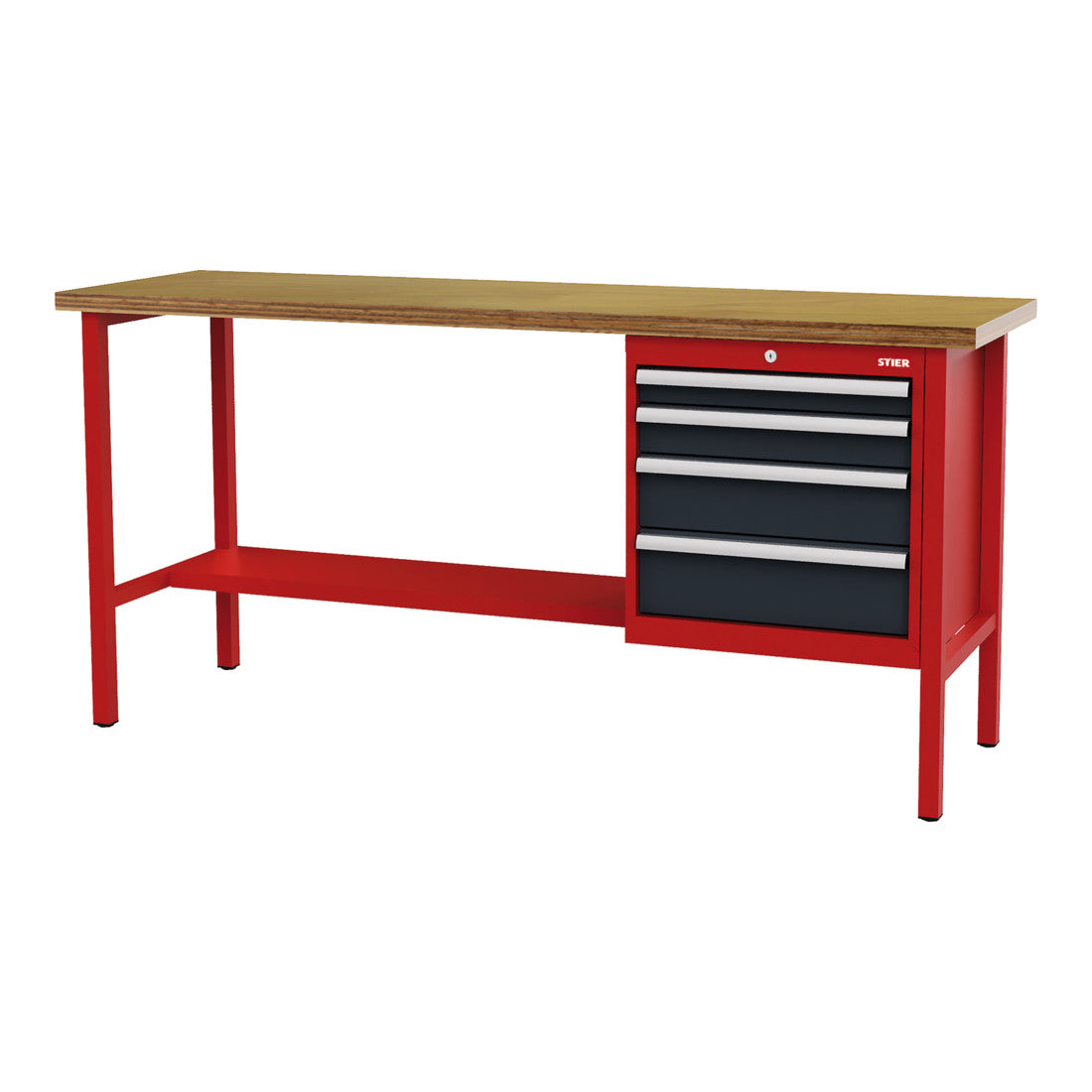 STIER workbench with 4 drawers WxDxH 2000x600x960 mm RAL 3020 / RAL 7016