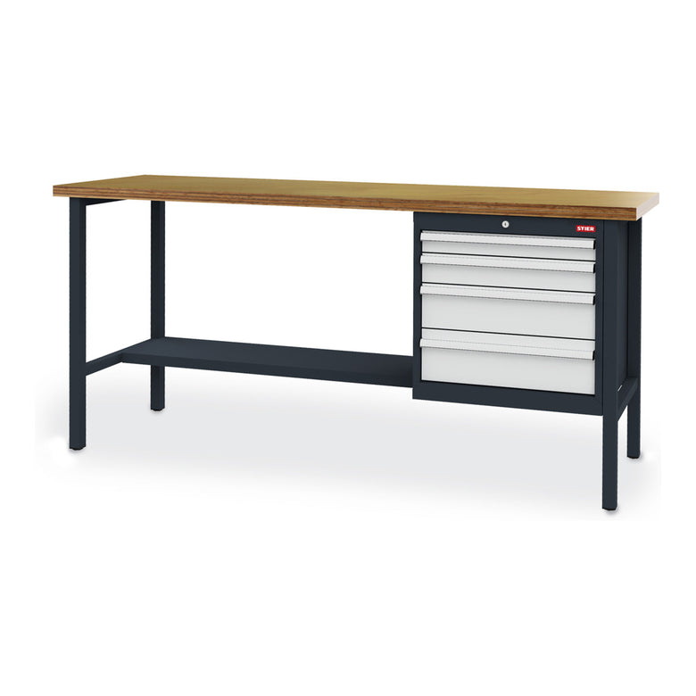 STIER Werkbank mit 4 Schubladen BxTxH 1500x600x960 mm RAL 7016 / RAL 7035