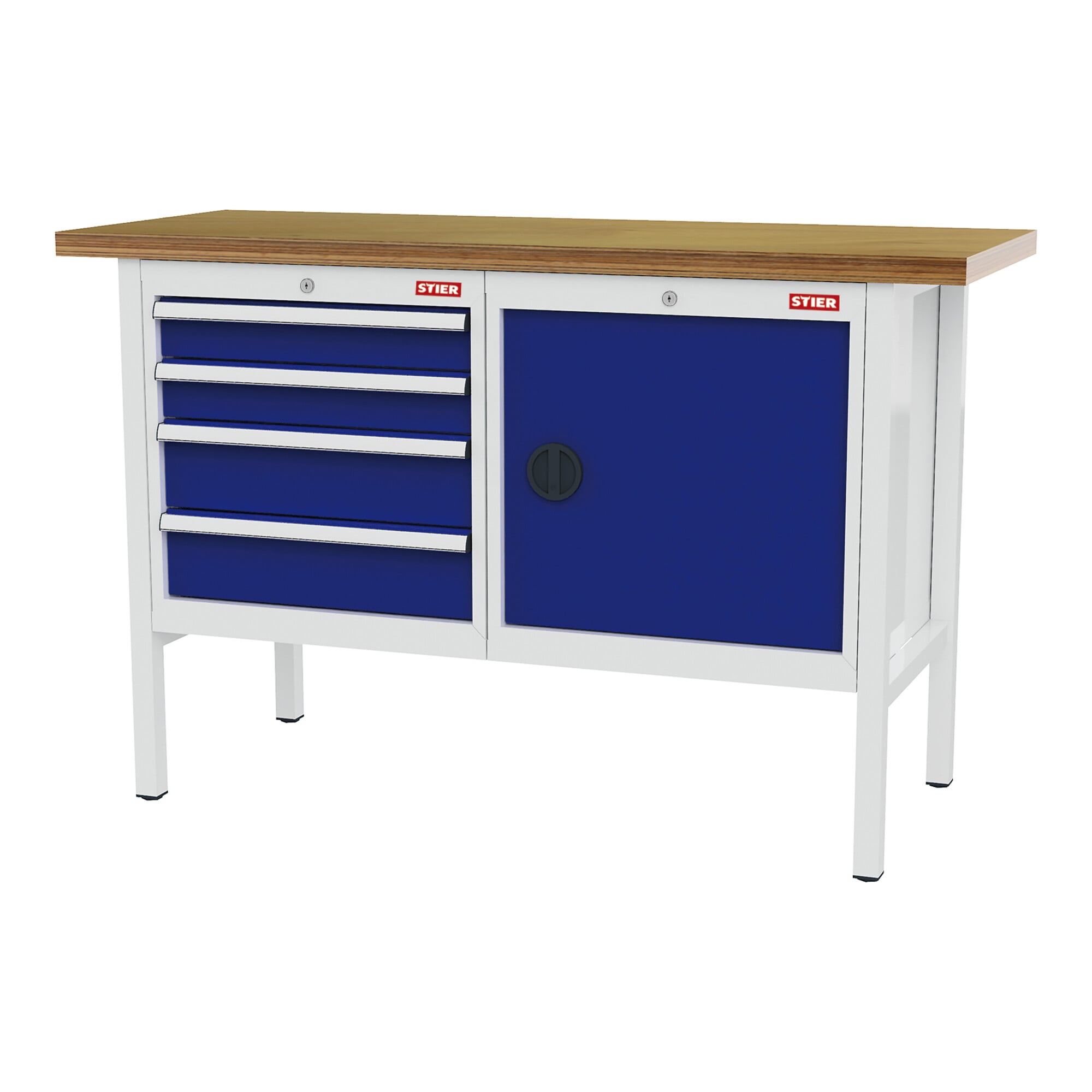 STIER Werkbank mit 4 Schubladen und 1 Tür BxTxH 1500x600x960 mm RAL 7035 / RAL