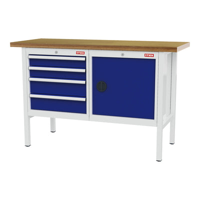 STIER Werkbank mit 4 Schubladen und 1 Tür BxTxH 1500x600x960 mm RAL 7035 / RAL