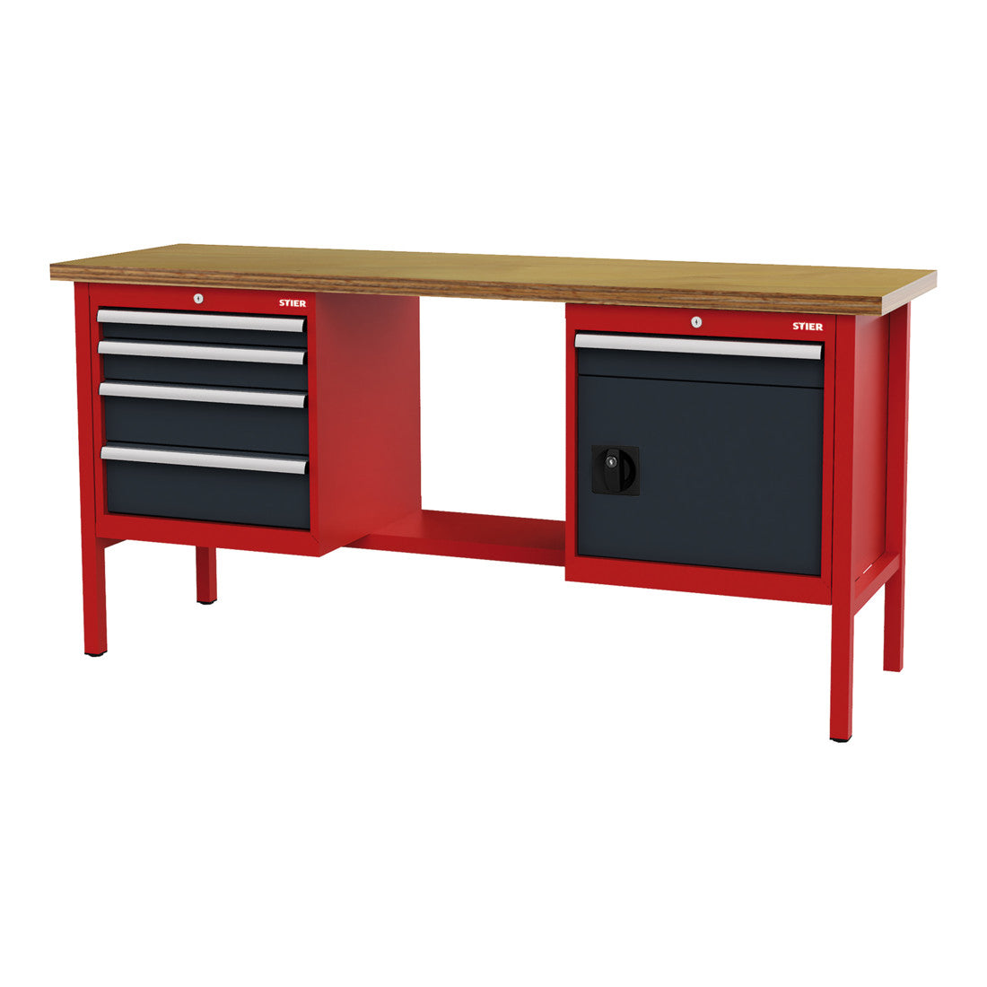 STIER workbench with 5 drawers and 1 door WxDxH 2000x600x960 mm RAL 3020 / RAL