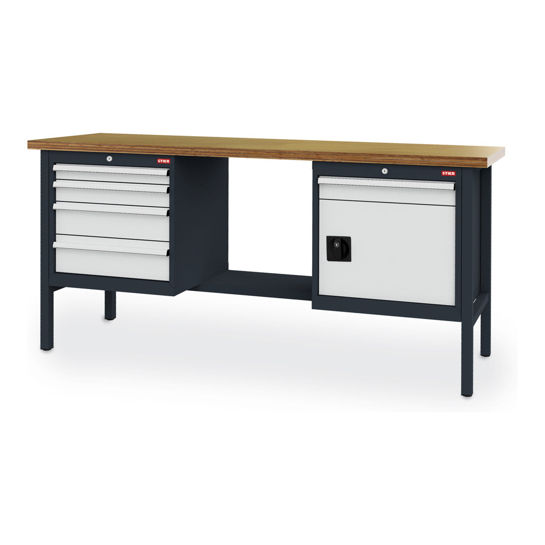STIER workbench with 5 drawers and 1 door WxDxH 2000x600x960 mm RAL 7016 / RAL