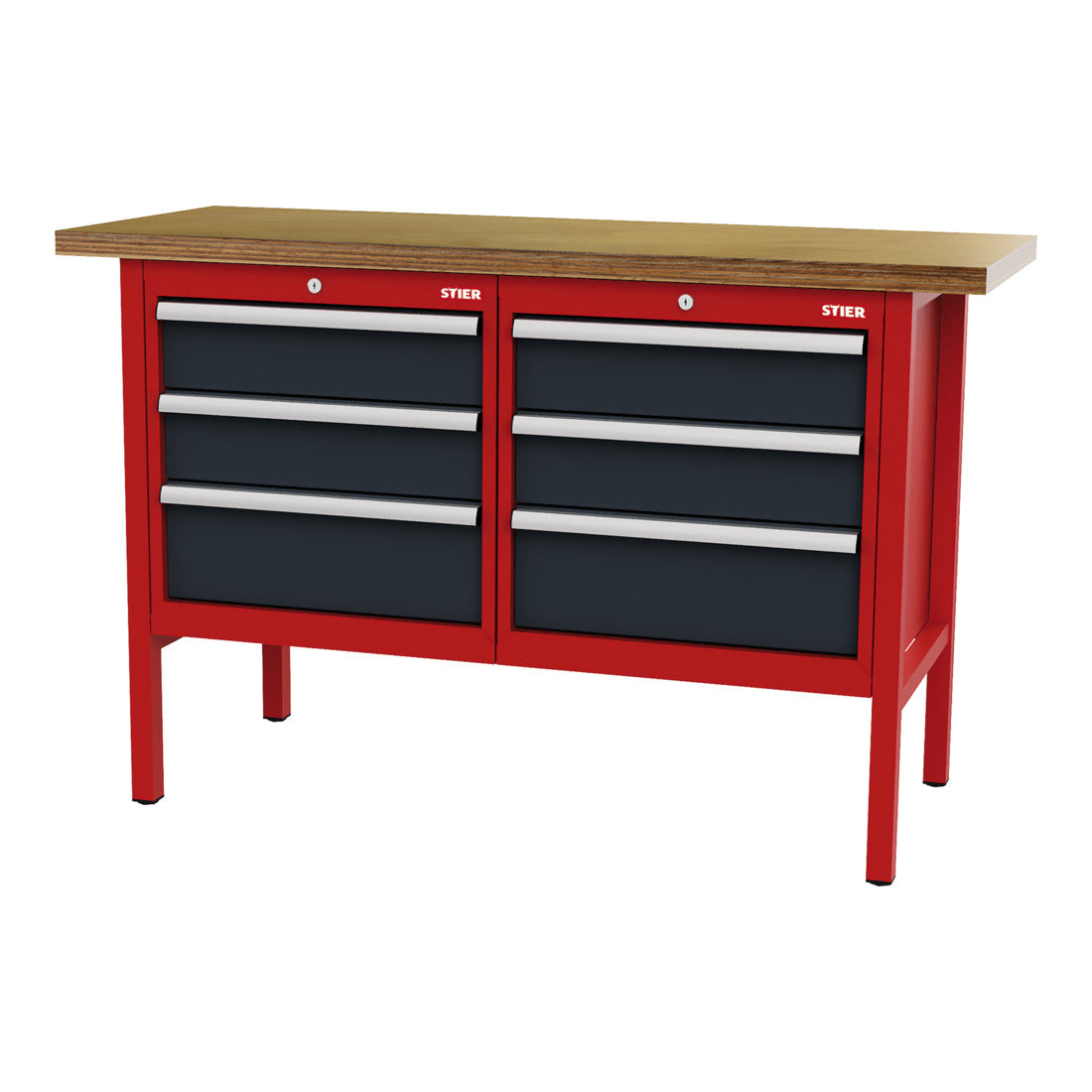 STIER workbench with 6 drawers WxDxH 1500x600x960 mm RAL 3020 / RAL 7016