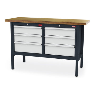 STIER Werkbank mit 6 Schubladen BxTxH 1500x600x960 mm RAL 7016 / RAL 7035