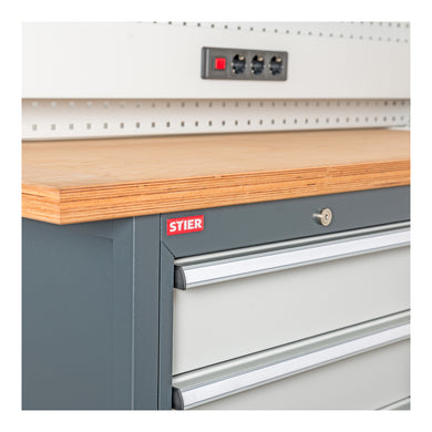 STIER Werkbank mit 6 Schubladen BxTxH 1500x600x960 mm RAL 7016 / RAL 7035