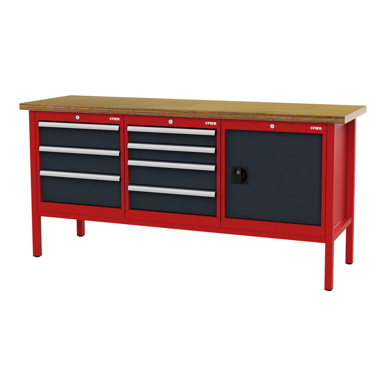 STIER workbench with 7 drawers and 1 door WxDxH 2000x600x960 mm RAL 3020 / RAL