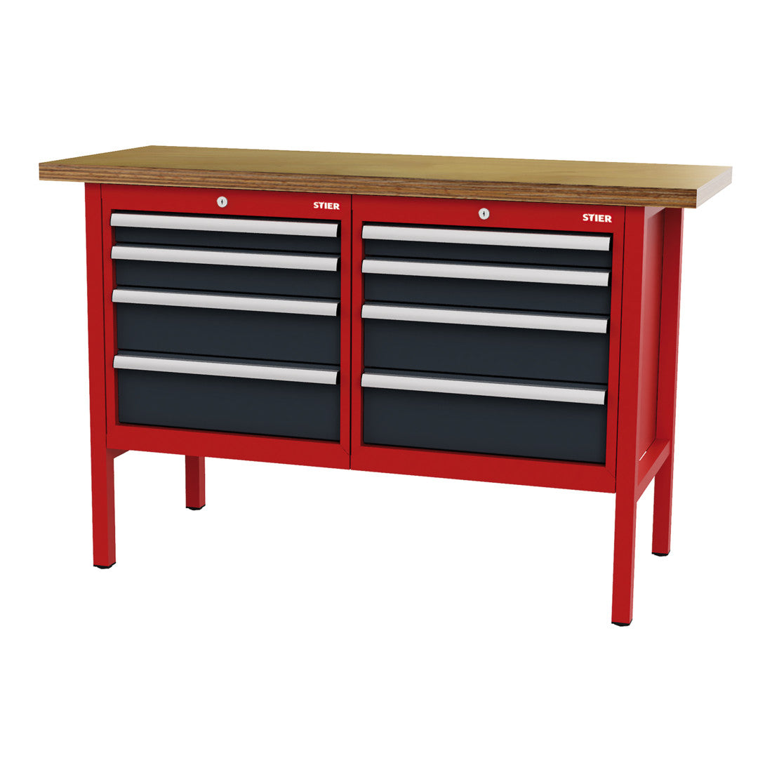 STIER workbench with 8 drawers WxDxH 1500x600x960 mm RAL 3020 / RAL 7016