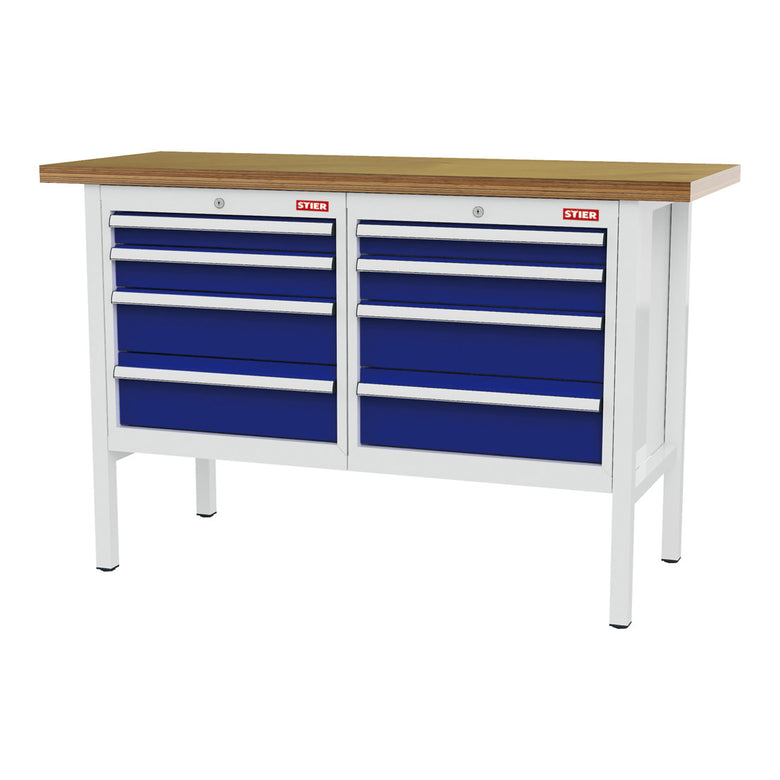 STIER Werkbank mit 1 Schublade und 1 Tür BxTxH 1500x600x960 mm RAL 7035 / RAL 5010