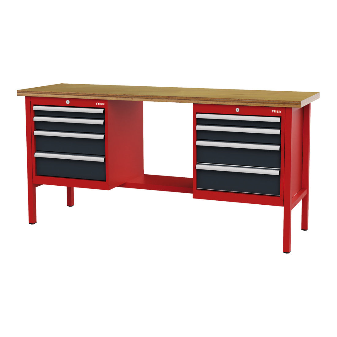 STIER workbench with 8 drawers WxDxH 2000x600x960 mm RAL 3020 / RAL 7016