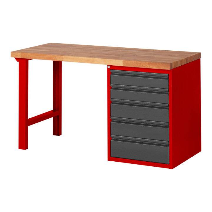 STIER Werkbank Premium mit 5 Schubladen BxTxH 1500x700x840mm RAL 3000 / anthrazitmetall