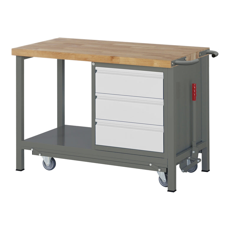 STIER Werkbank Premium mit abs. Fahrgestell und 3 Schubladen