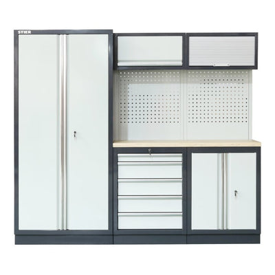 STIER Werkstatteinrichtung Basic 3-teilig mit Lochwand und Multiplex-Arbeitsplatte BxTxH 2275x460x2000mm