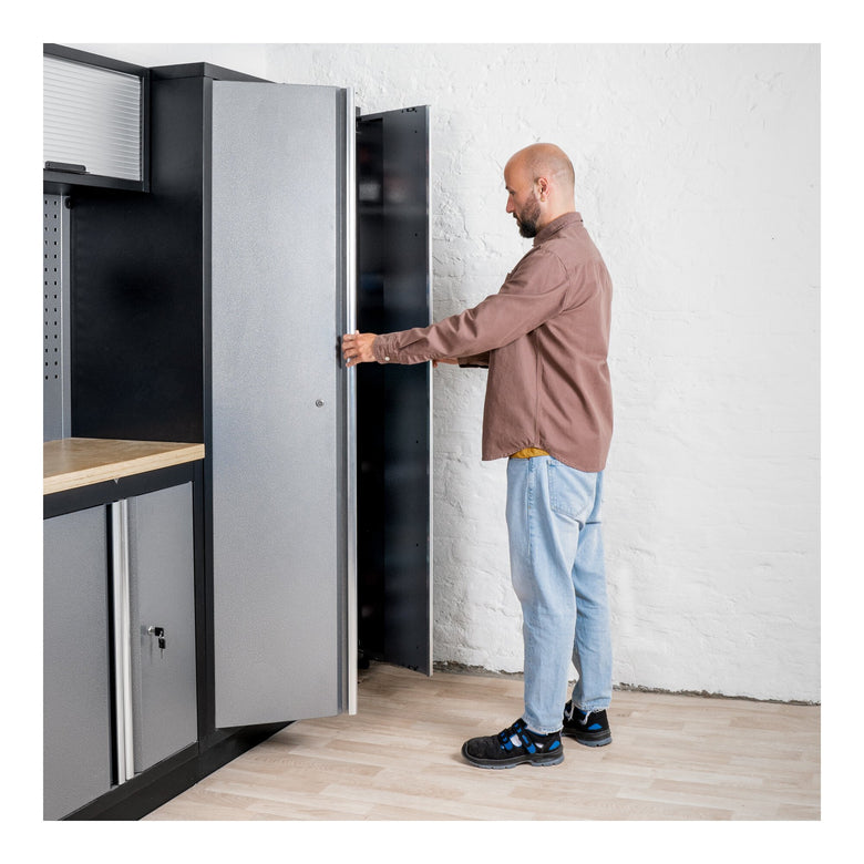 STIER Werkstatteinrichtung Basic 3-teilig mit Lochwand und Multiplex-Arbeitsplatte BxTxH 2275x460x2000mm