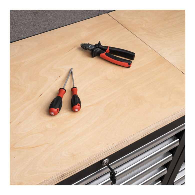 STIER Werkstatteinrichtung Basic 3-teilig mit Lochwand und Multiplex-Arbeitsplatte BxTxH 2275x460x2000mm
