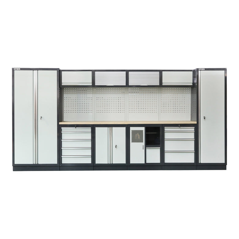 STIER Werkstatteinrichtung Basic 3-teilig mit Lochwand und Multiplex-Arbeitsplatte BxTxH 2275x460x2000mm