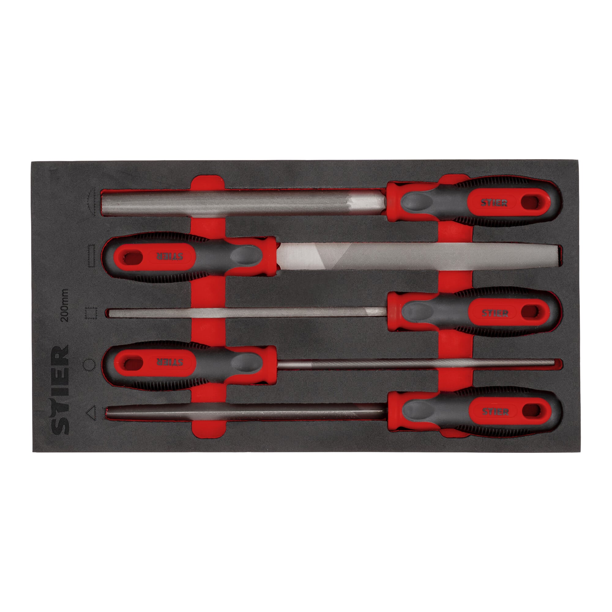 STIER workshop file set, 200 mm H2, 5 pieces in soft foam insert (EVA)