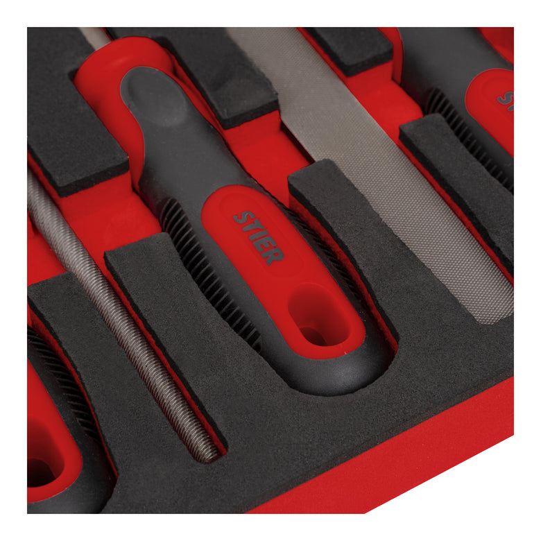 STIER Werkstattfeilen-Satz, 200 mm H2 5-teilig in Weichschaumeinlage (EVA)