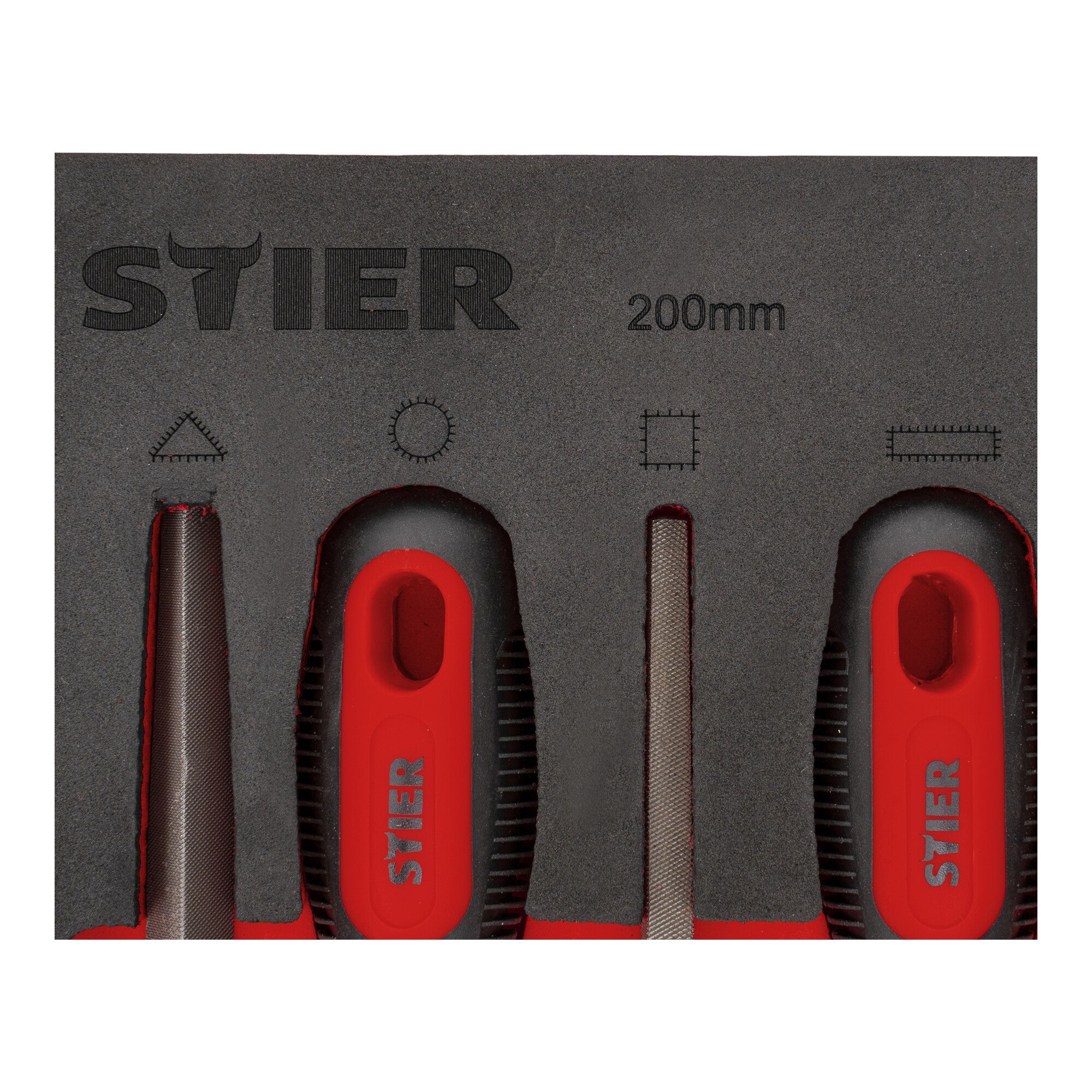 STIER Werkstattfeilen-Satz, 200 mm H2 5-teilig in Weichschaumeinlage (EVA)