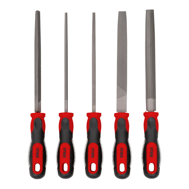 STIER Werkstattfeilen-Satz, 200 mm H2 5-teilig in Weichschaumeinlage (EVA)