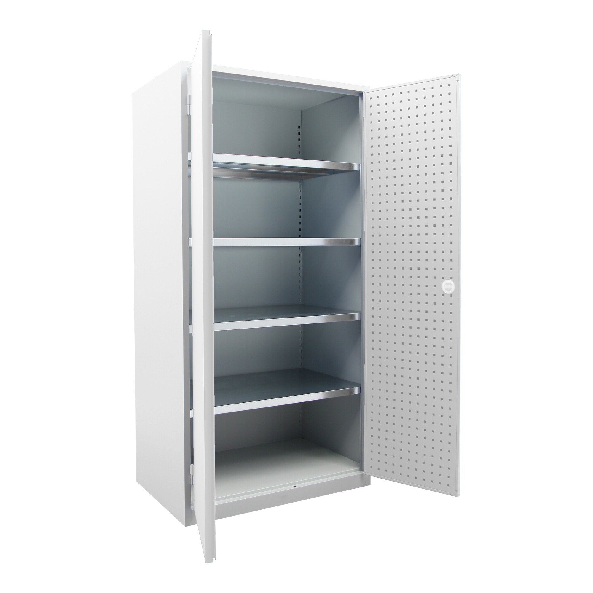 STIER workshop cabinet 1940x1000x600mm light grey 4 shelves door from inside