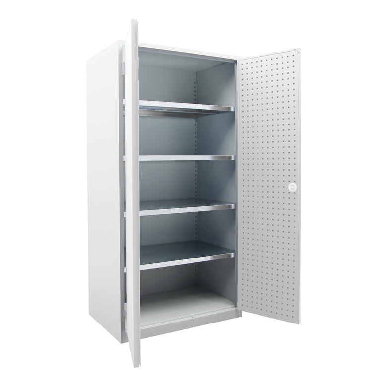 STIER workshop cabinet 1940x1000x600mm light grey 4 shelves door from inside
