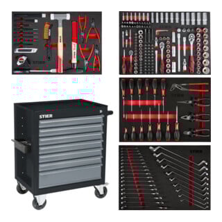 STIER Werkstattwagen Black bestückt 241-teilig Werkzeuge in Weichschaumeinlage